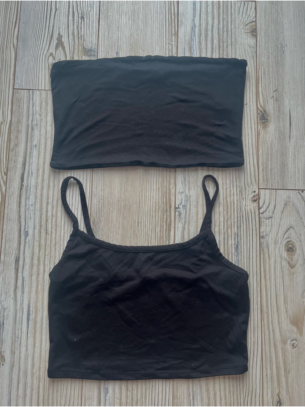 Ardene Black Strapless Tube & Spaghetti Strap Cami Crop Top Set